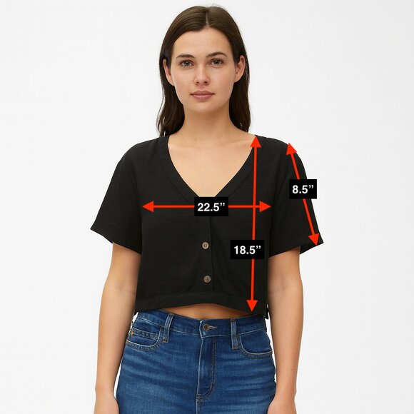 NWT Express Black Button Up Crop Top Short Sleeve Size Large - Picture 2 of 5